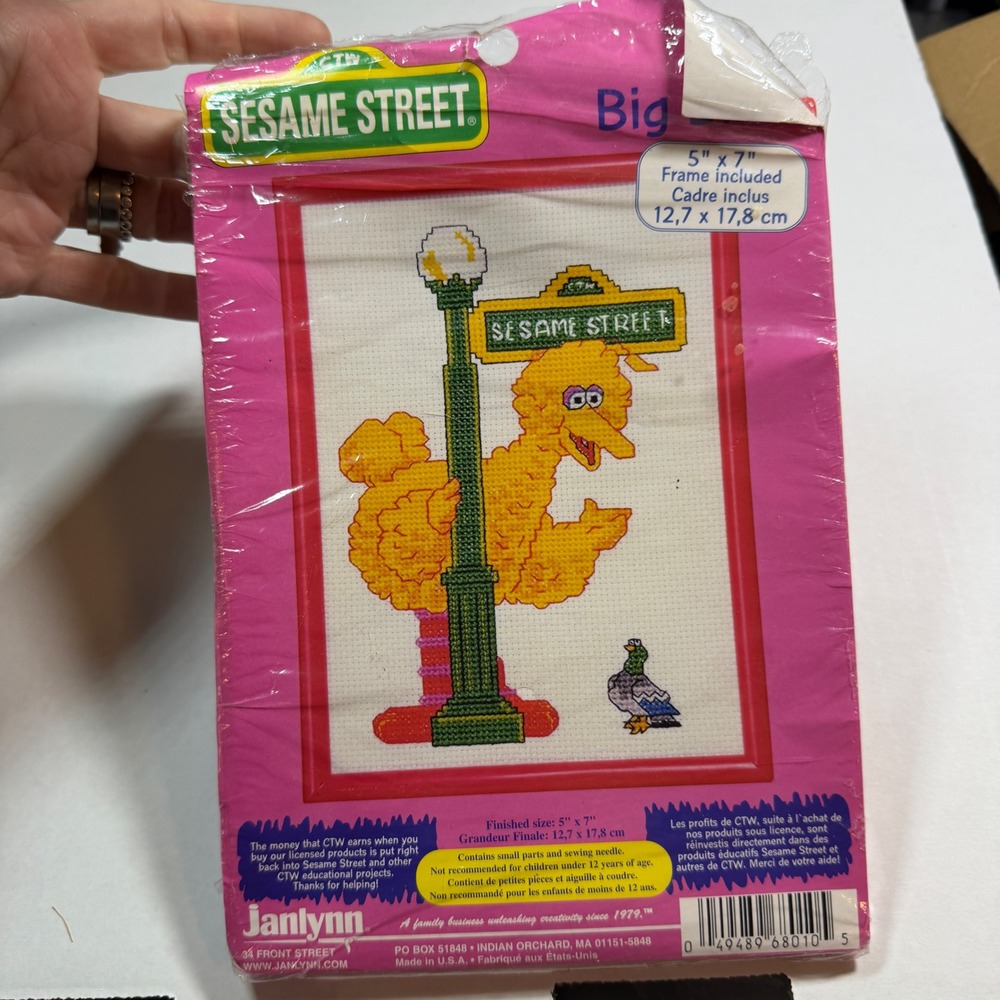 Janlynn Sesame Street Big Bird Cross Stitch Kit 5x7 Vintage 1997 Red Frame New